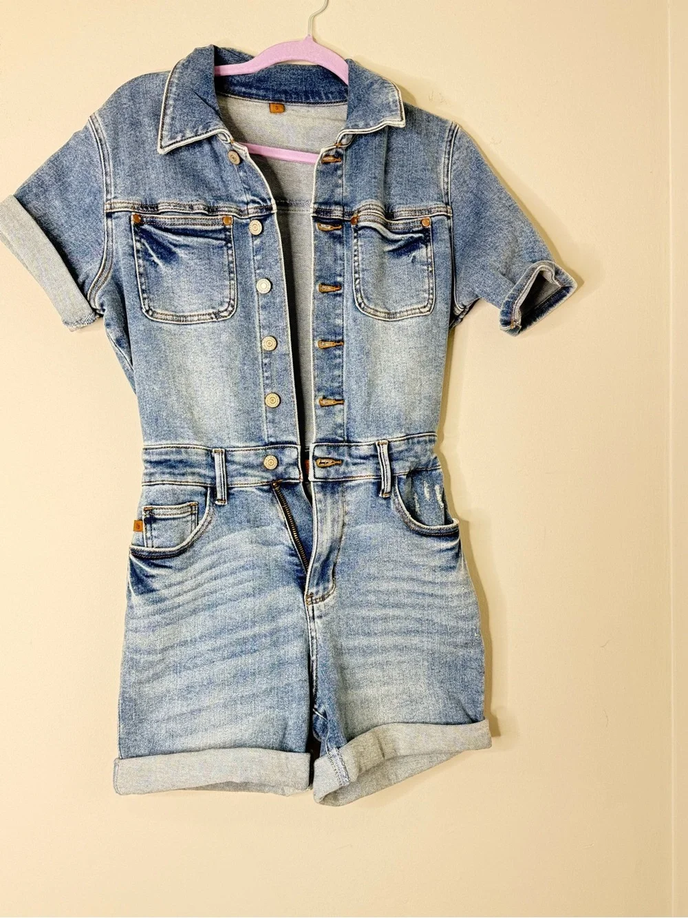 Judy Blue Romper Sz S Button-Up Short Sleeve High Rise - Picture 4 of 6